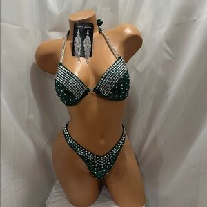 Npc competition wellness bikini suit emerald green 34B cup small bottom handmade